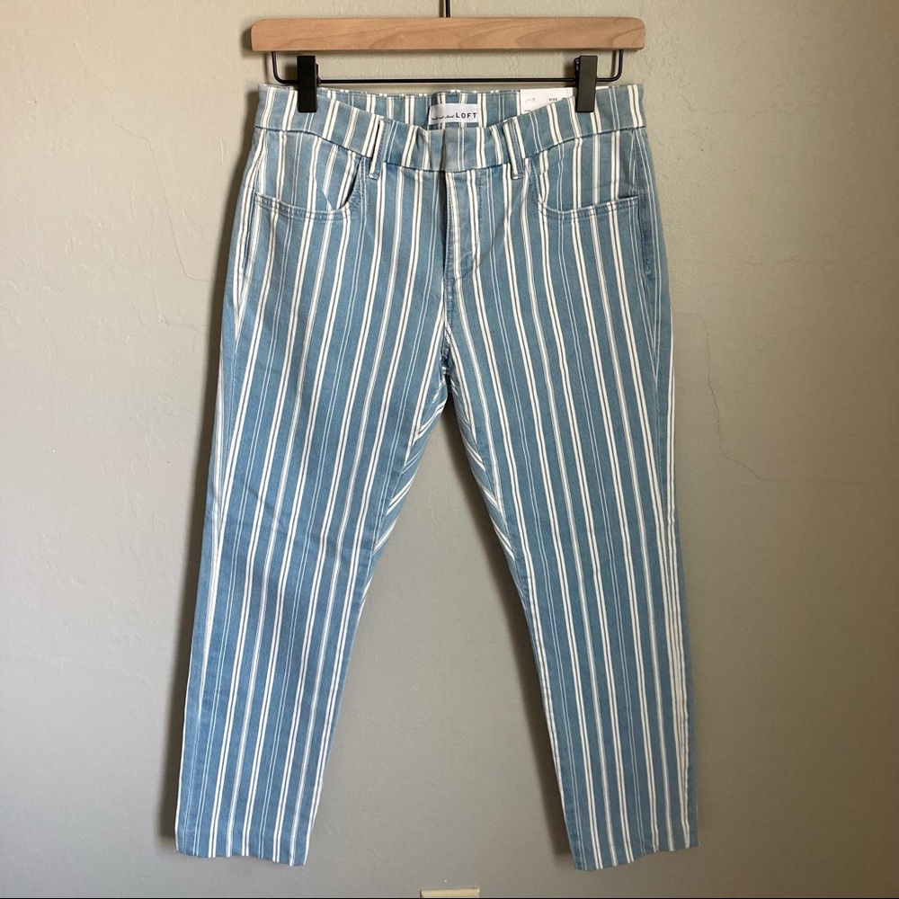 LOFT Blue and White Striped Ankle Pants
